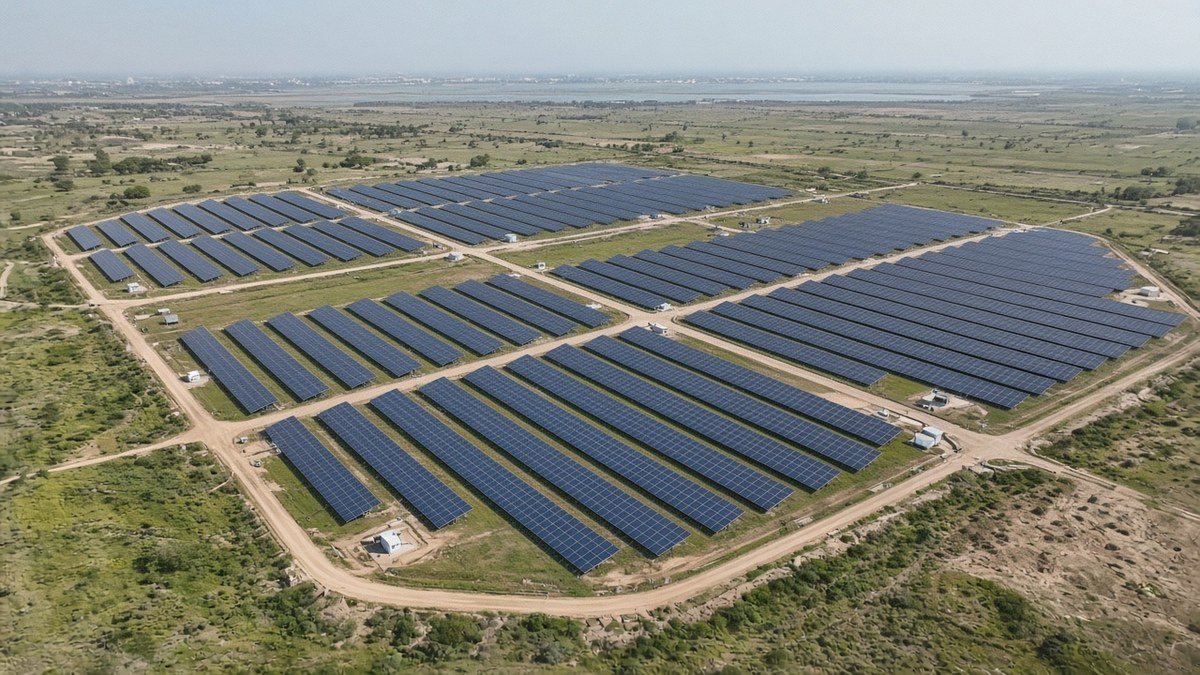 Solar panels under clear sky